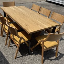 Modern Solid Wood Dining Table w/ 8 Stackable Chairs – 72”