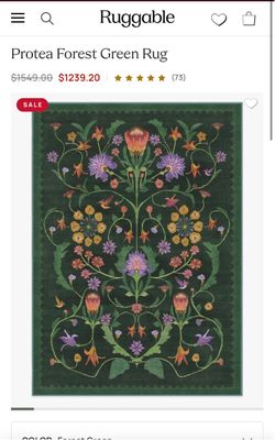 Brand New Ruggable 10’x14’ Protea Forest Green Rug Half price