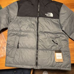 New The North Face 700 Nuptse Puffer Grey and Black With Hood