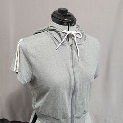 Women's Zip Up Short Sleeve Hooded Crop Sweatshirt Casual Hoodie Top XL