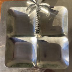 Pewter Relish Vegetable Serving Tray / Palm Design with Dividers..
