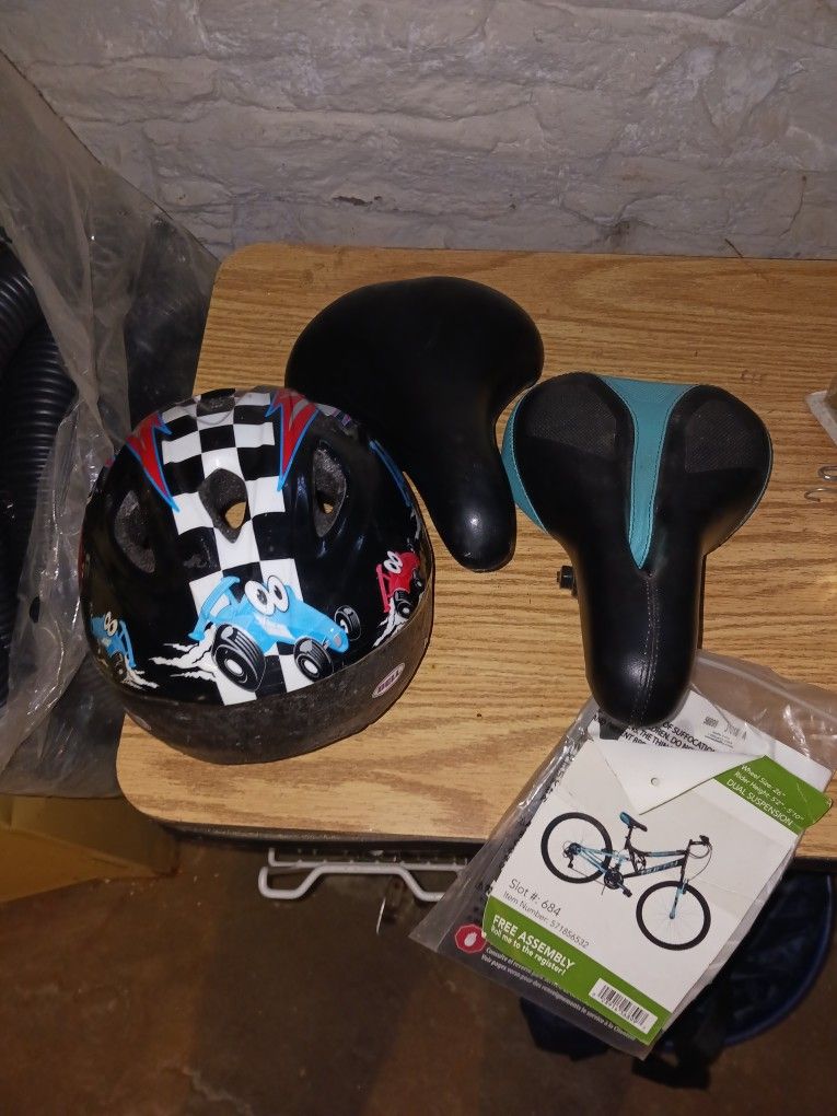 bike seats and a child's helmet.