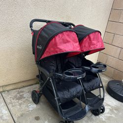 Kolcraft Cloud Plus Lightweight Double Stroller Side-by-Side for Infant Toddler, Compact Folding Travel System with Reclining Seats Very Clean+Raincov