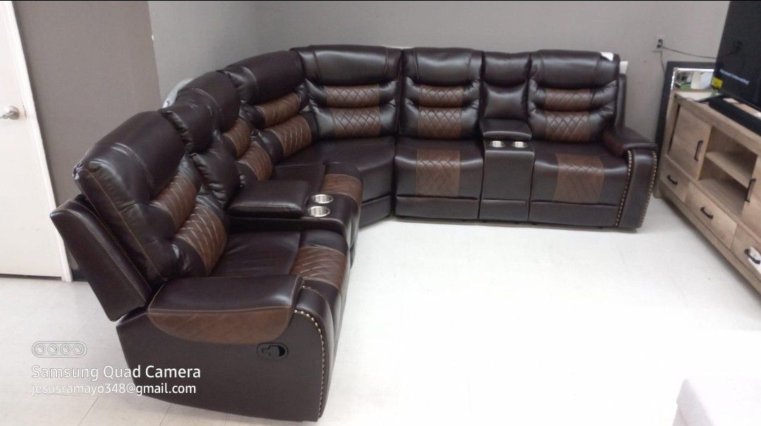S1987 Phoenix SectionaLeather Air Dark brown and light Brown (two tone) 3pc💣💣 we have delivery 💯💯Price: $1,699