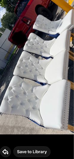 Civama -White and RoyalBlue Dining Chairs Set of 4, Elegant Tufted & Nailhead