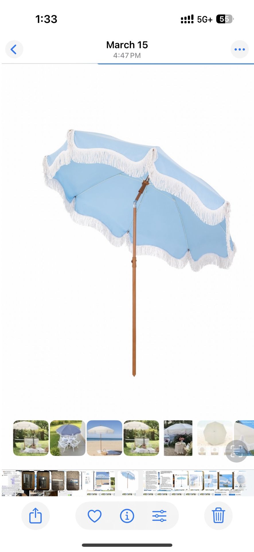 Brand New 7ft Patio Fringe Umbrella Outdor Tassel Beach Umbrella with Push Botton Tilt UPF50+