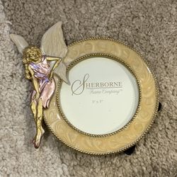 Sherborne Round Angel Photo Frame 3x3 in Gold Cream Pink Metallic Free Standing