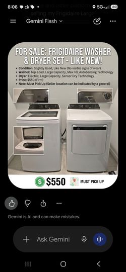 Washer & Dryer Set- Fridgedaire