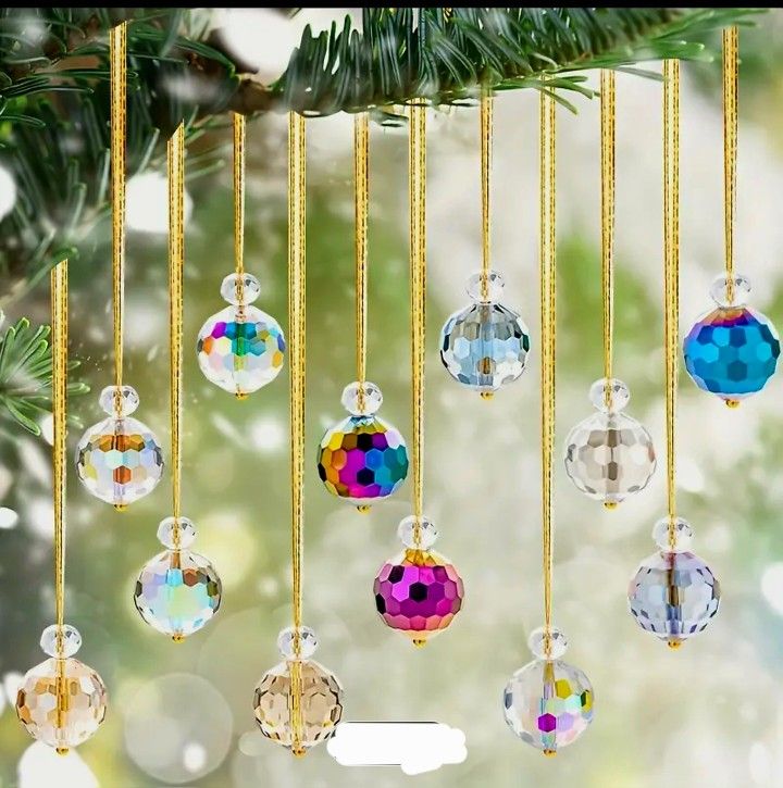 Aurora Prism Crystal Christmas Ornaments - 12-Piece Luxury Collection