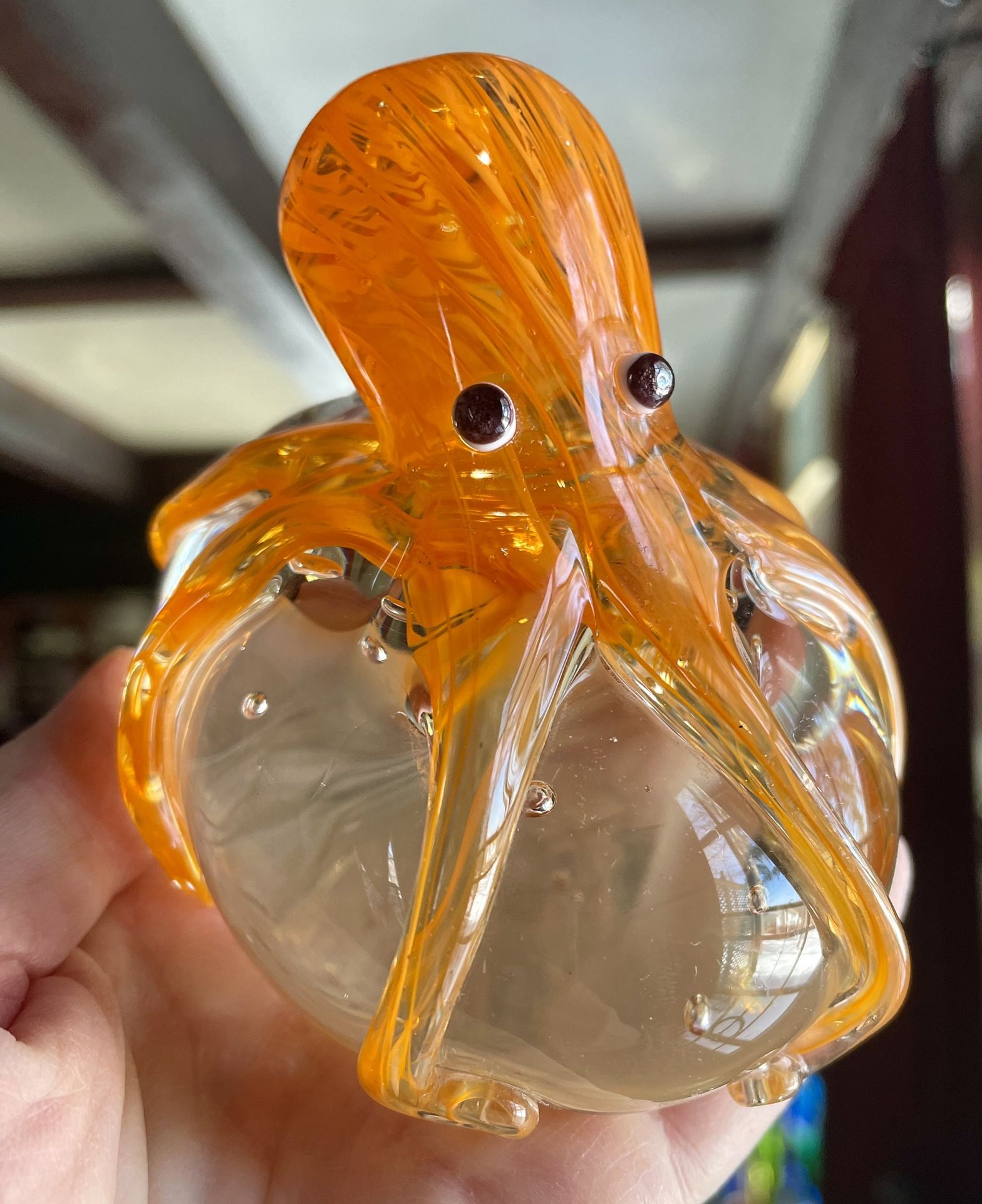 JIACI JEMQ Handblown Orange Art Glass Octopus Paperweight Aquarium Beach Patio