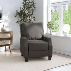 Pushback Recliner, Living Room Chair, Charcoal faux leather 