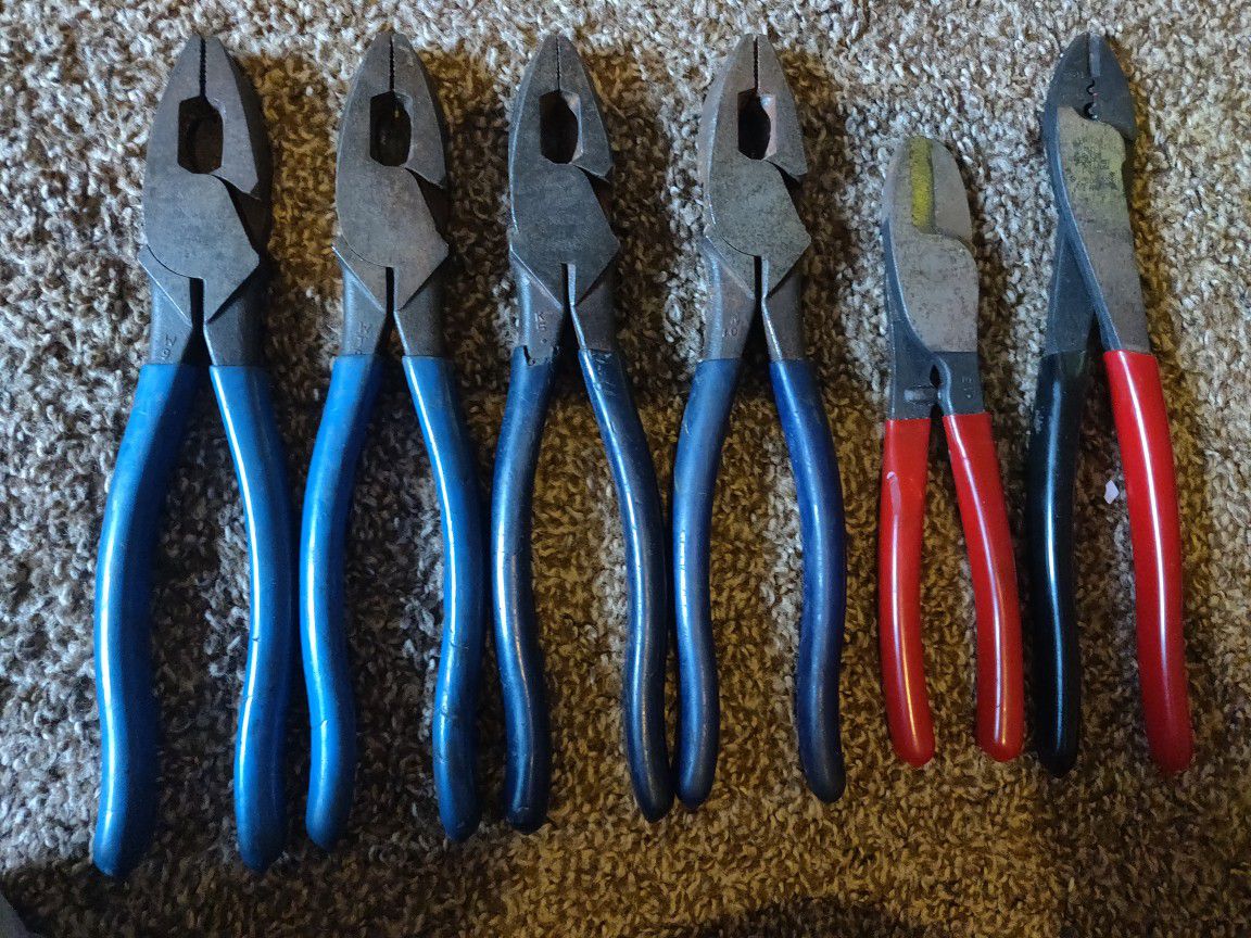 Klein linesman pliers , crimpers,and cable cutters good shape
