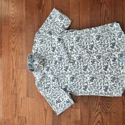 Men’s Blue & White Tropical Leaf Print Shirt Size M