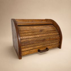 Cornwall USA Oak Roll Top Tambour Bread Box Vintage Farmhouse Kitchen