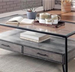Glass Top Coffee Table with Storage Drawers
