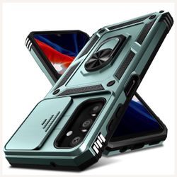Case for Samsung Galaxy A25,Heavy Duty Shockproof Full Body Protective Phone Cover,Built in Slide Camera Lens Cover+Finger Ring Stable Kickstand,Dark 