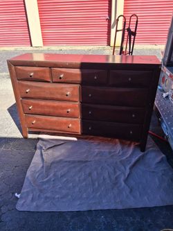 Dark Cherry Wood Dresser with 9 Drawers