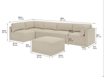 Thomasville Fallon 6 piece fabric modular sectional with ottoman
