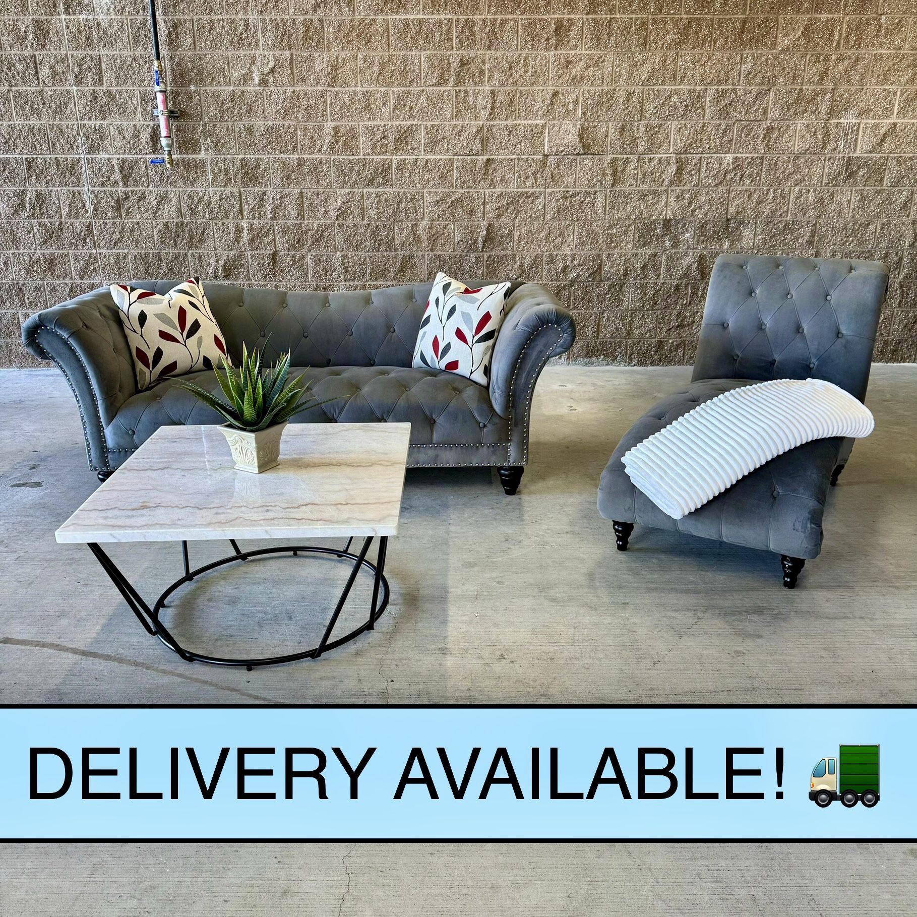 Like New Gray Tufted Couch Sofa and Chaise Set (DELIVERY AVAILABLE! 🚛)