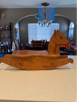 Vintage Solid Oak Handmade Child’s Rocking Horse | Wooden Nursery Toy | Folk Art