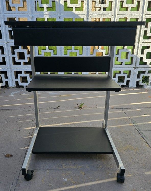 Mobile Computer Desk Cart With Printer Shelf