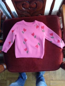 Cute Pink Sweater With Red Tulips  Little Girl Shein Sweater 