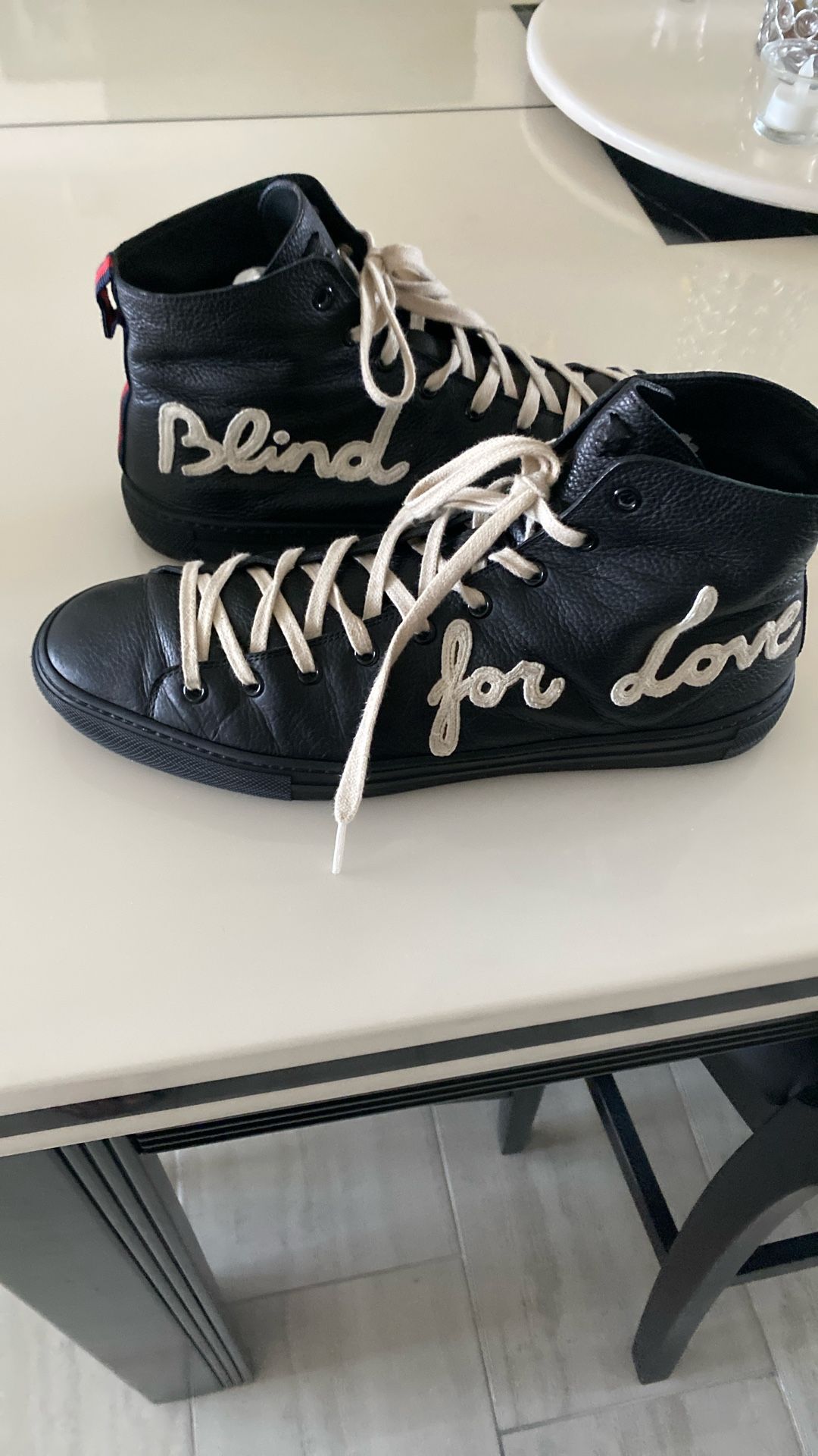 Men’s Gucci, high top glove, leather sneakers, size 10