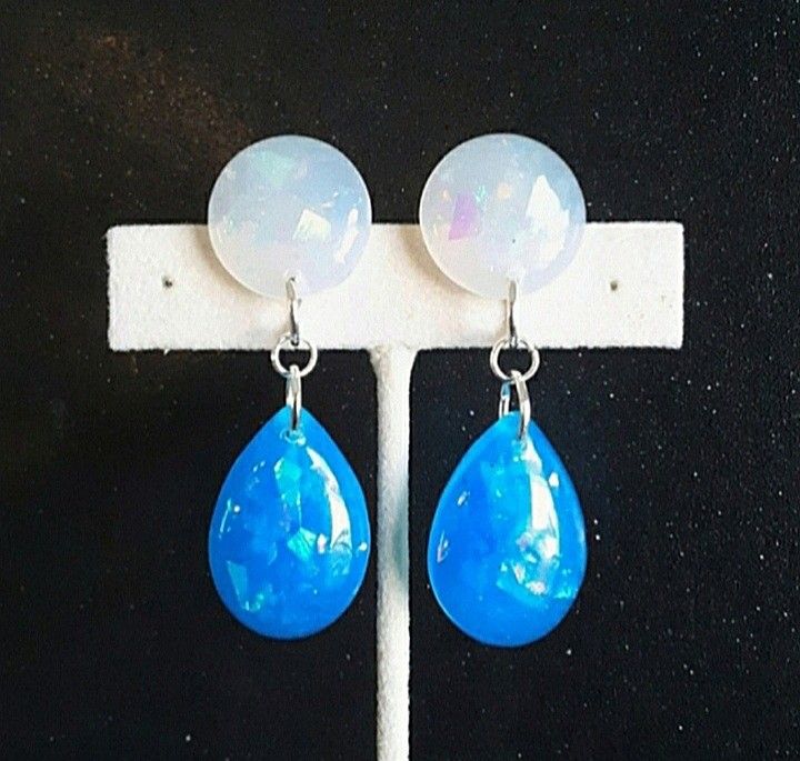 White and blue faux opal iridescent teardrop dangle earrings new gifts