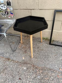Modern Black Hexagon Side Table / Nightstand – Wood Legs