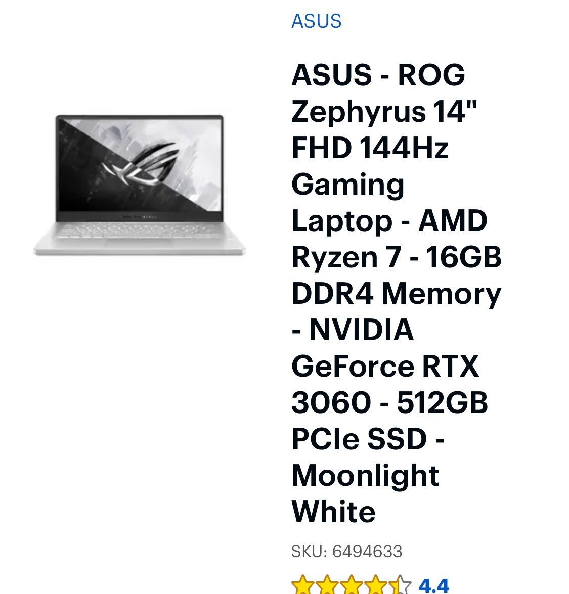 ASUS ROG Zephyrus 14” RTX 3060 gaming laptop