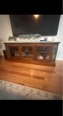 Wooden Media Console with Glass Doors