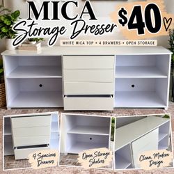 Mica White Storage Dresser with 4 Drawers
