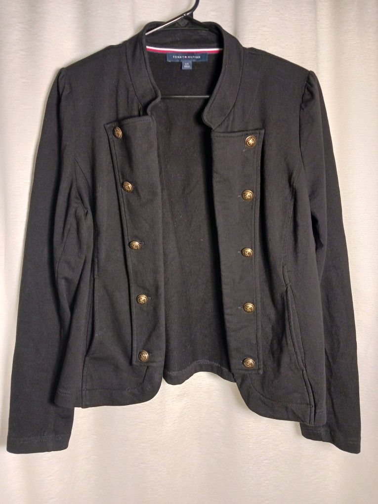 Tommy Hilfiger Women's Military Band Casual Coat Navy Size L Buttons Cotton