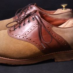 Gorgeous Summer Preppy Great Gatsby Retro 1990s Bucks  Leather Suede Oxford Balmoral  Red Crepe Sole 9 1/2 Wide  