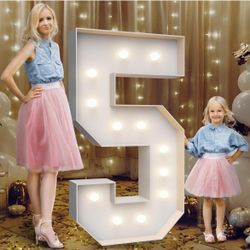 4FT Marquee Light Up Numbers 5,Party Decoration Large Marquee Light Up Letters with Weighted Water Bag,Pre-cut Foam Board Set Can Be Used for Birthday