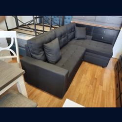 Brand New Sofa Pull Out Bed  Storage Chaise Black Fabric $525 FREE LOCAL DELIVERY & SET UP ORDER HERE PAY UPON DELIVERY LITTLE SHOWROOM  ITEM NOT IN S