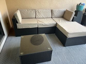 Outdoor All-Weather Synthetic Wicker Sectional Sofa Set with Coffee Table
