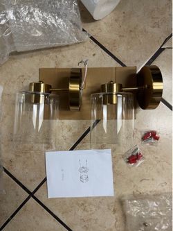 2 new Gold Wall Sconces with clear glass shades