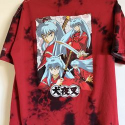Hypland x Inuyasha Crescent Red Tie Dye  Japanese Anime T-Shirt