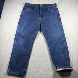 Cabelas Jeans Men’s 38x29 Blue Denim Cotton Lined Flat Front Straight Leg Work