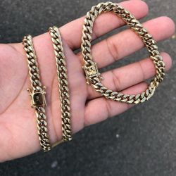 8MM Cuban Link Set 14k Gold Plated Doesn't Loses Color 