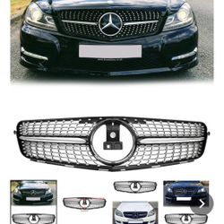 2008-2014 Mercedes Benz C-Class W204 Diamond Style Grille Black Chrome Front Bumper Grill
