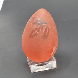 Vintage Ornate Etched Red Glass Colored Egg With Acrylic Stand 3 Tall.
Pre-owned, very good shape, no chips or cracks. Please see photos for 
details.