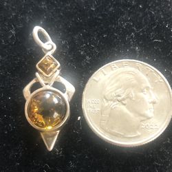Vintage Sterling Silver And Amber Pendant-I Don’t Clean My Silver-All Tested
