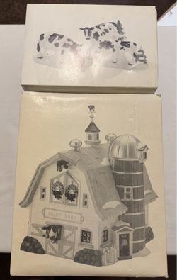 Department 56 Dairy Barn & Herd of Holiday Heifers – Retired Snow Village Set