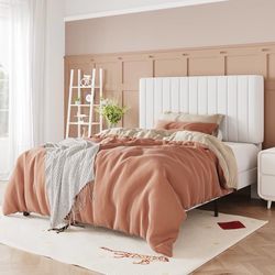 Twin Bed Frame, Velvet Upholstered Platform Bed with Adjustable Vertical Channel Tufted Headboard, Mattress Foundation with Strong Wooden Slats, Box S