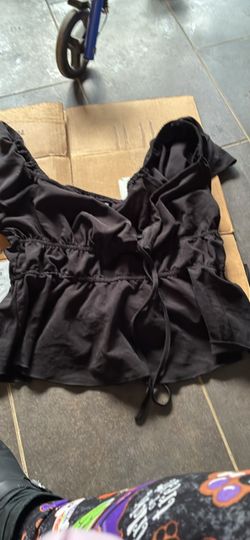 Black Ruffle Crop Top with Drawstring