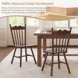 Set of 2 Wooden Dining Chairs, Windsor Dining Chair with Thickened Backrest, Walnut