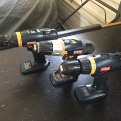 Three Ryobi Drills