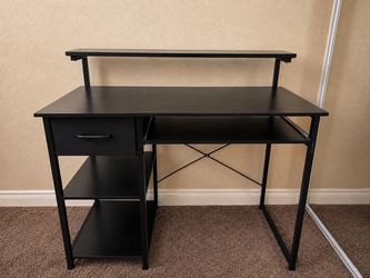 Black Computer Desk with Monitor Shelf